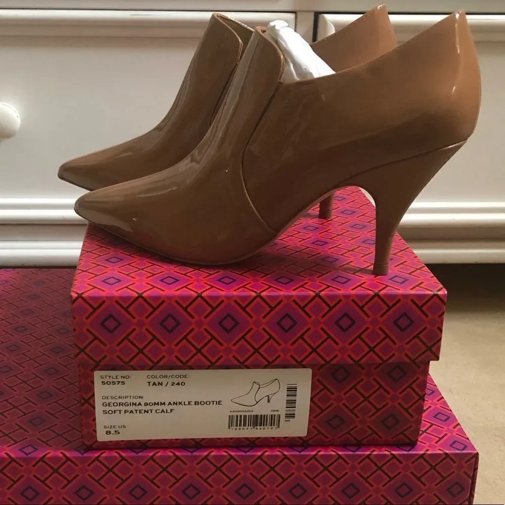 NIB Tory Burch Georgina 80mm Ankle Bootie 8.5 Tan